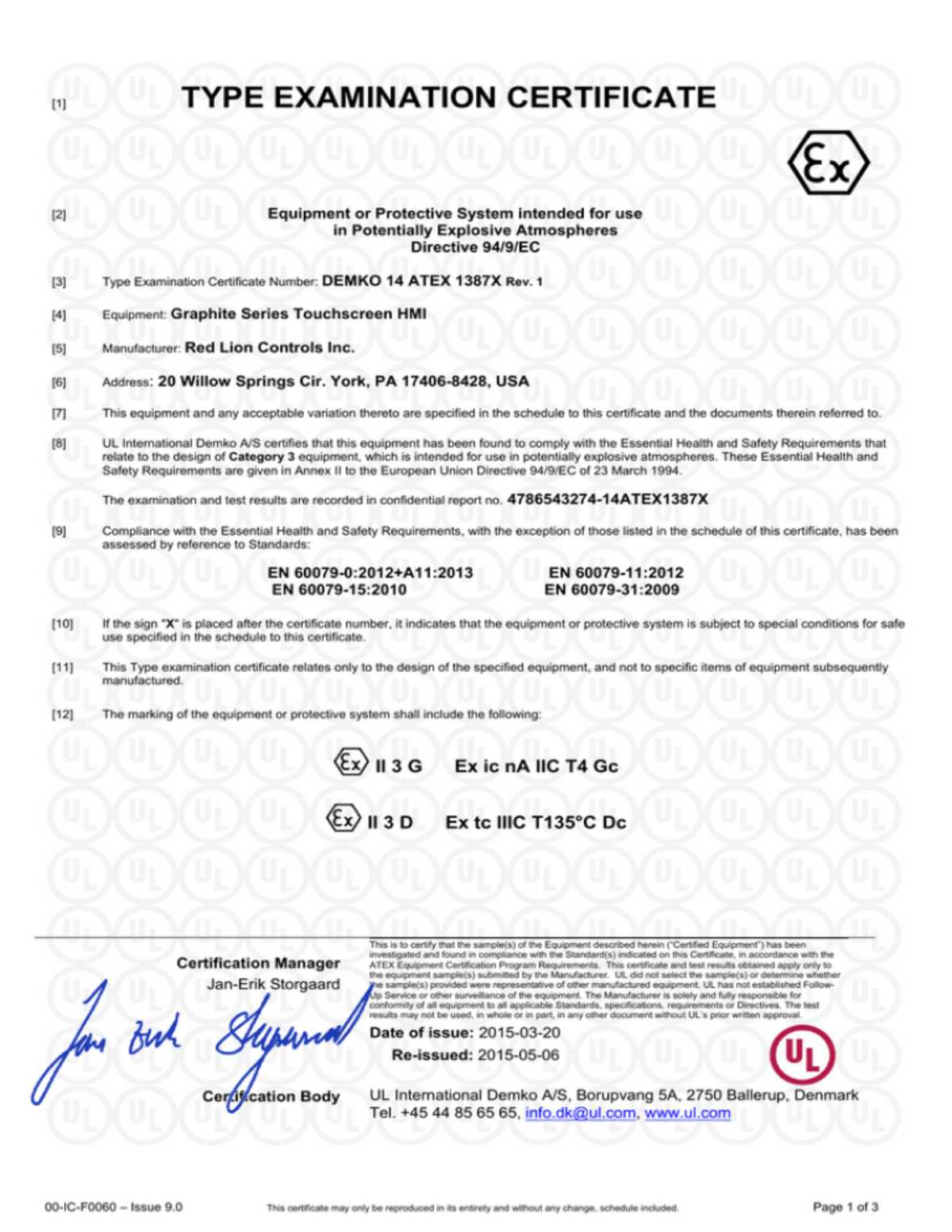 ATEX EC-Type Examination Certificate