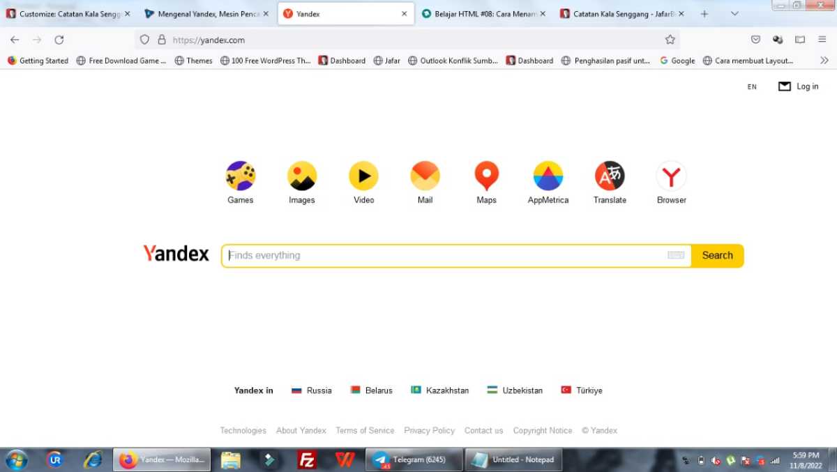 Fitur Yandex Semua Negara